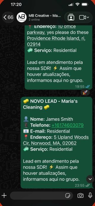 Novo lead James Smith para serviço residencial